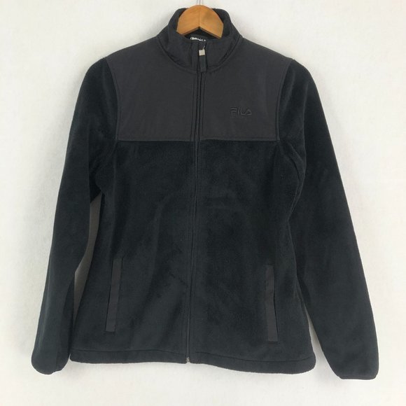 Fila Sport Women's Size Small Black Fleece Full Zip Long Sleeve Jacket Pockets - Picture 1 of 9